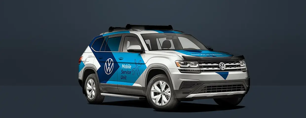 Volkswagen SUV with Mobile Service Unit graphics package produced and installed by CG Detroit.