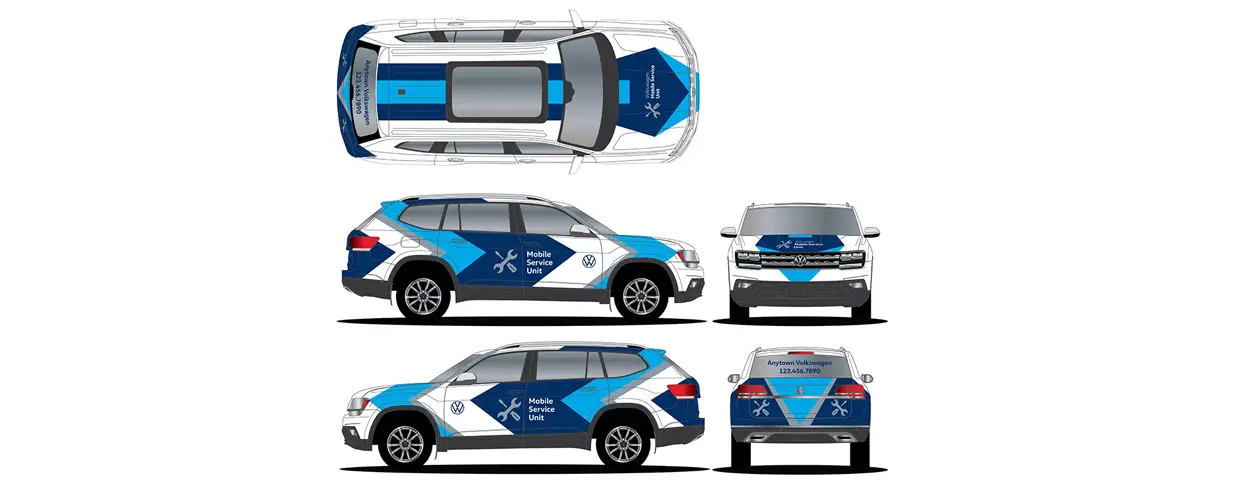 Volkswagen Atlas with Mobile Service Unit graphics.